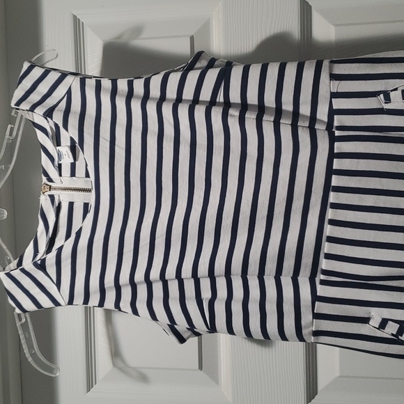 Striped Navy and White Dress with Pockets - Picture 2 of 4